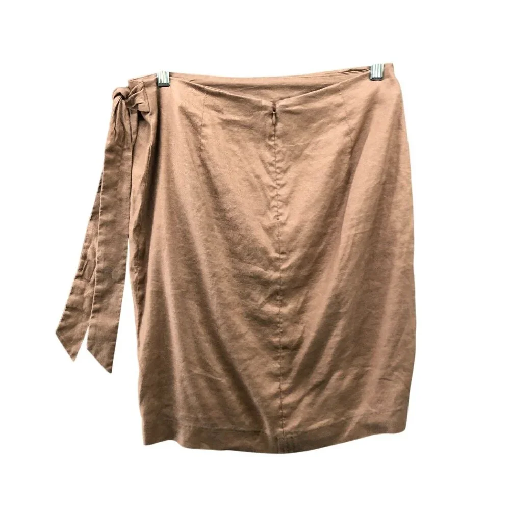 White House Black Market Linen Blend‎ Wrap Skirt Size 10 Tan Brown Pencil WHBM